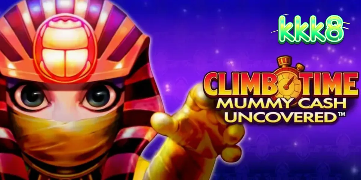 Imagem do jogo de slot Climb Time Mummy Cash Uncovered mostrando os rolos dourados e o céu noturno egípcio.